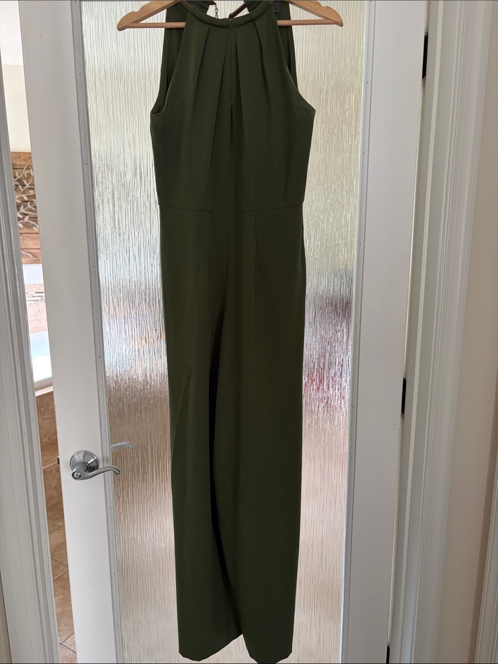 Donna Ricco Olive Green Halter Wide-Leg Jumpsuit with pockets